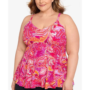 Women's Swim Solutions Plus Size Printed V Neck Tankini Top Swim Size 20W 20 W